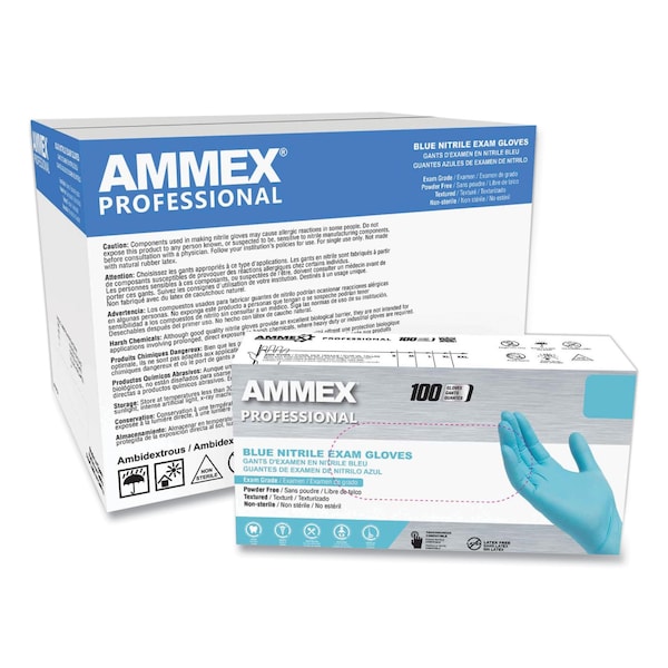 Ammex Professional Disposable Gloves, 3 mil Palm, Nitrile, Powder-Free, L, 1000 PK, Light Blue APFN46100 - main